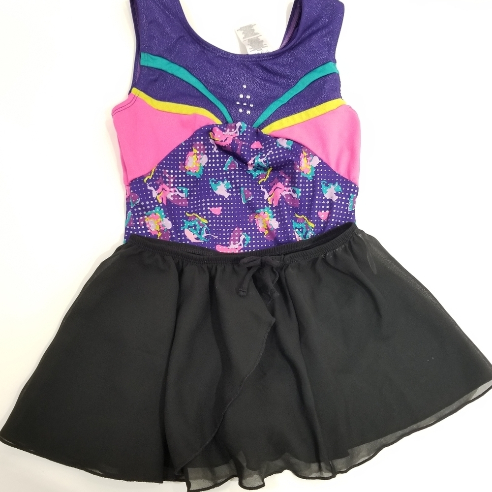 2 pcs Freestyle Pink and Purple Dance Costume with Skirt girls size 7/8 (C17)